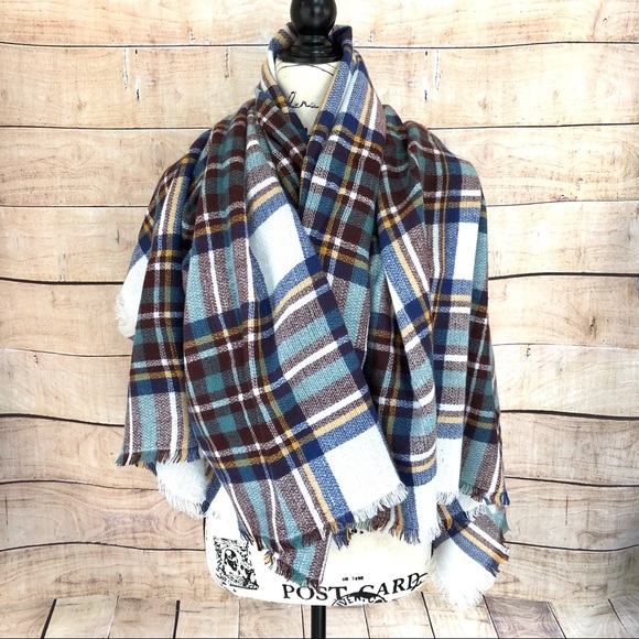 Accessories - RESERVED Blue White Yellow Dark Red Blanket Scarf